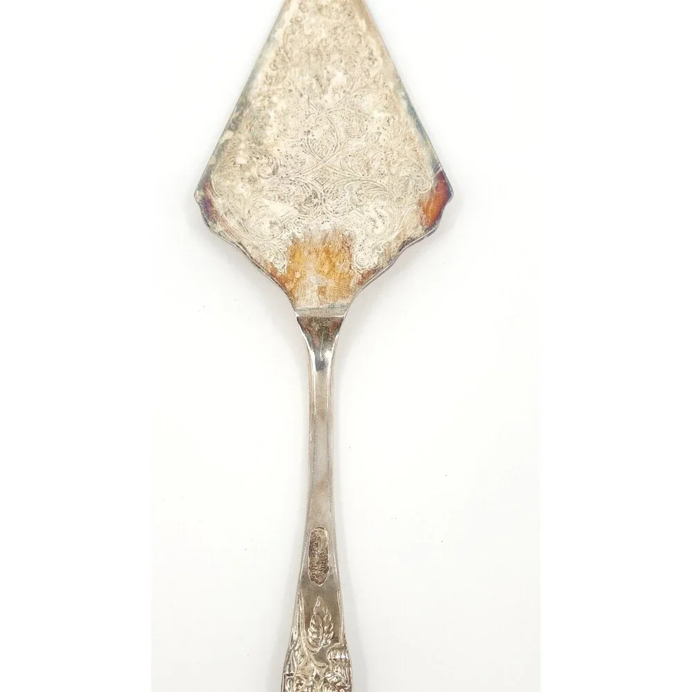 Vintage Ornate Silver Plated Cake Server Made in Italy Engraved Pie Slicer 11.5